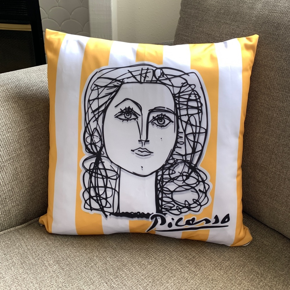 SOLD !!! Decor pillow Picasso’s women yellow and white stripes. 17x17